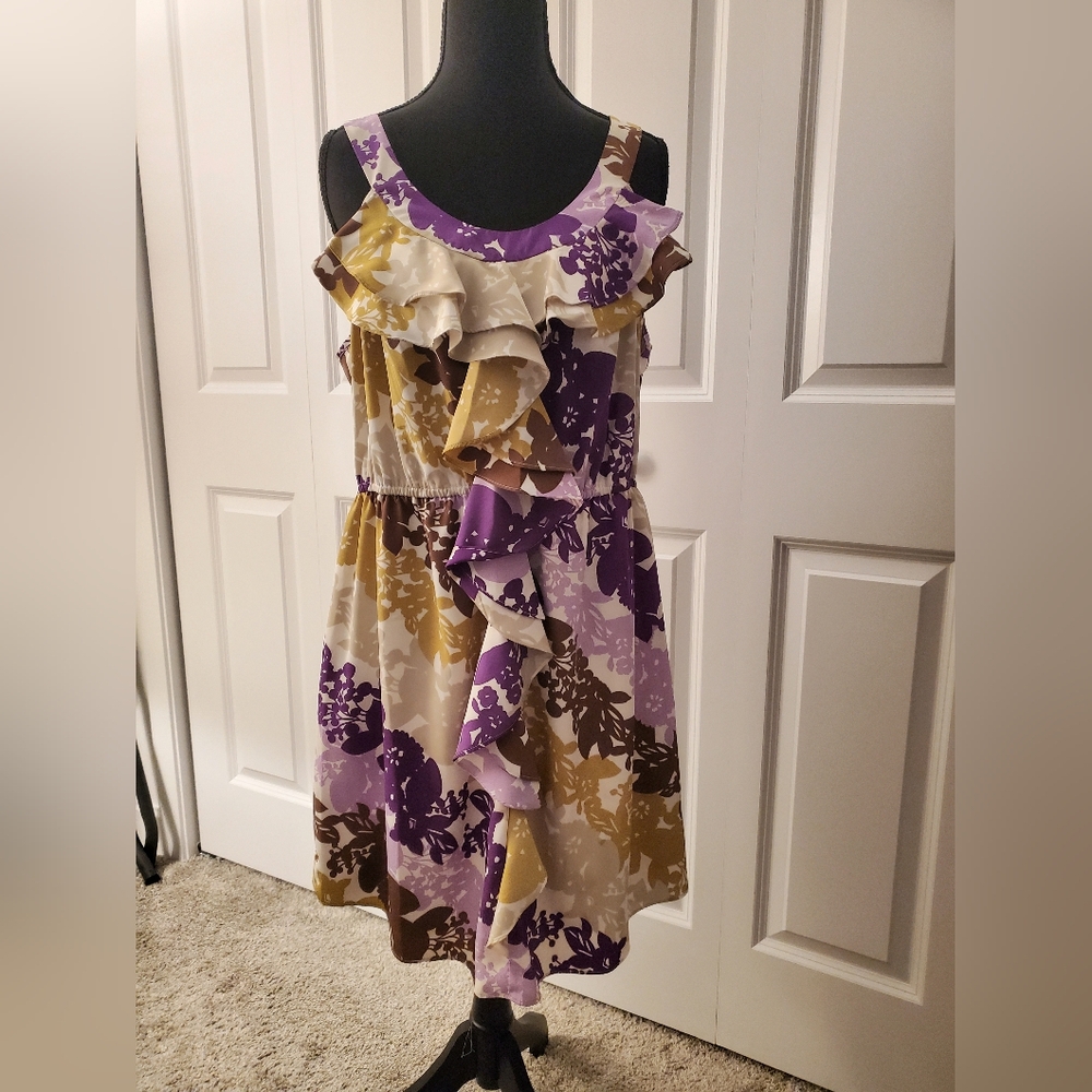 Elle Purple and Tan Ruffled Sundress for Wedding Guests